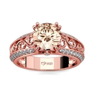 Jeulia Scrollwork Round Cut Sterling Silver Ring